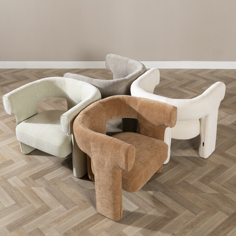 Fauteuil scandinave Bibi chenille blanc cassé