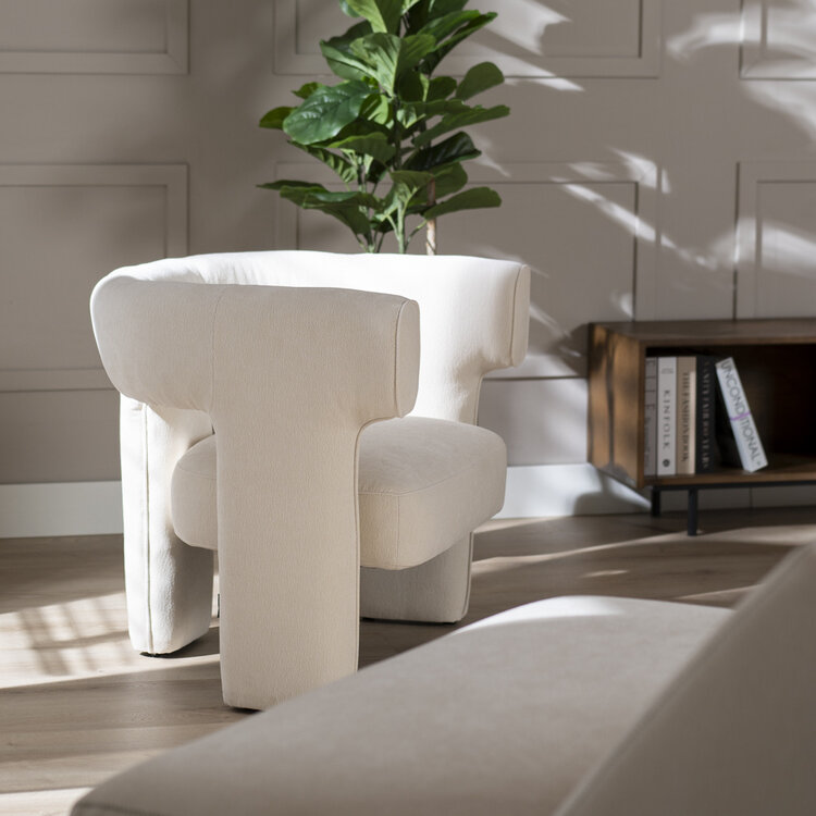 Fauteuil scandinave Bibi chenille blanc cassé