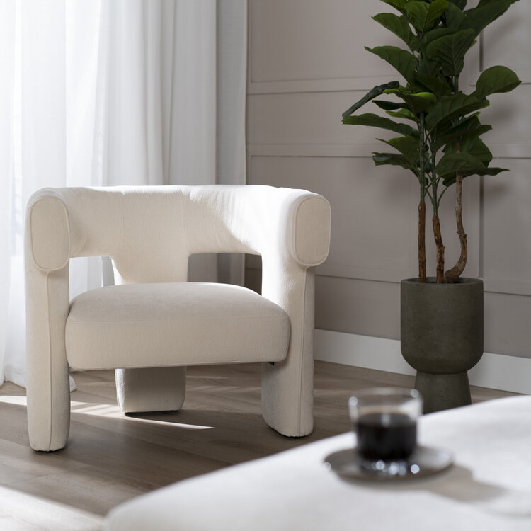 Fauteuil scandinave Bibi chenille blanc cassé