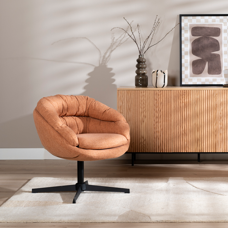 Fauteuil pivotant Porto tissu lin orange cuivre