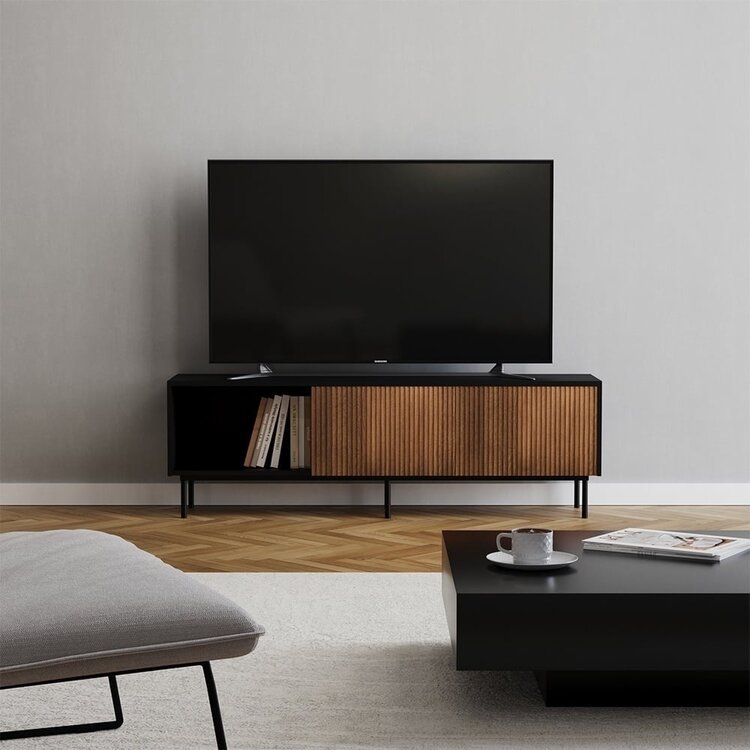 Meuble tv Ray noir / chêne rustique 150 cm