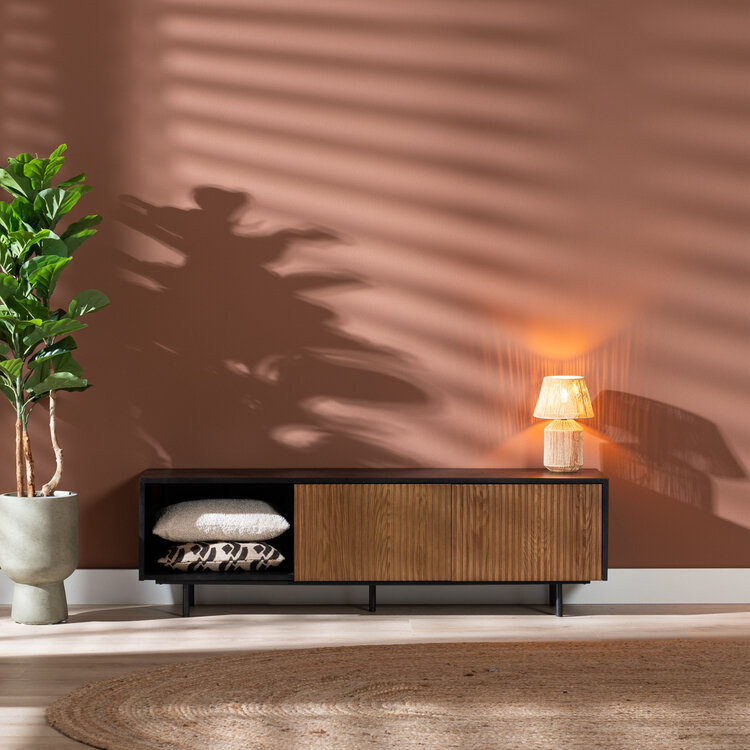 Meuble tv Ray noir / chêne rustique 150 cm