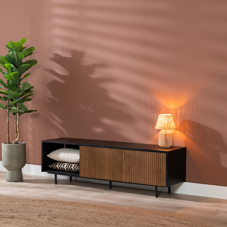 Meuble tv Ray noir / chêne rustique 150 cm