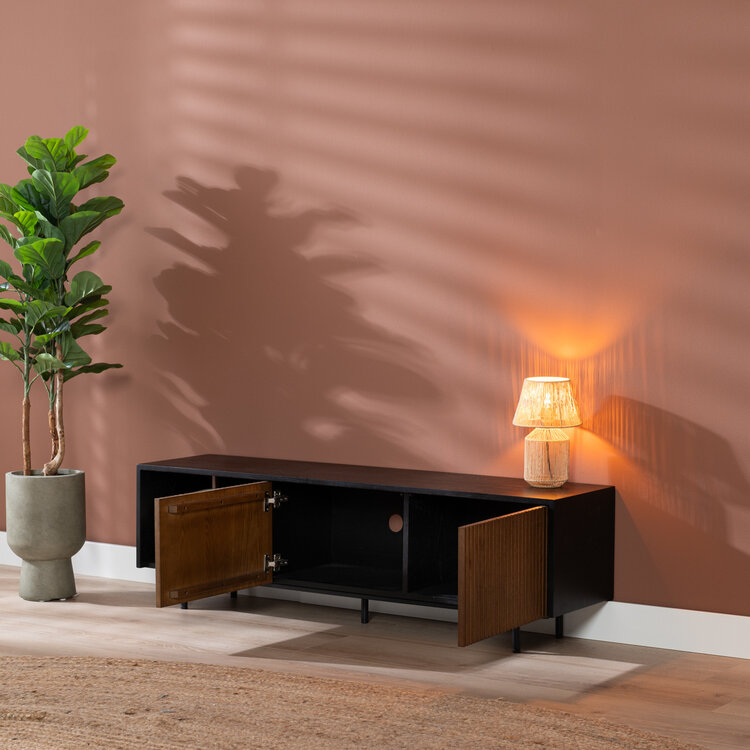 Meuble tv Ray noir / chêne rustique 150 cm