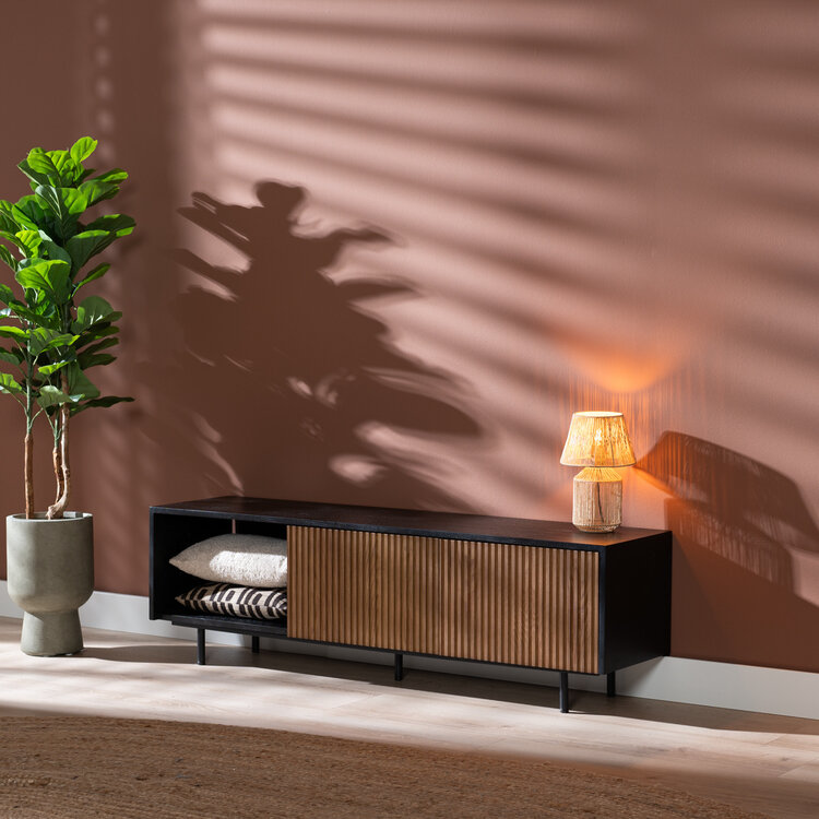 Meuble tv Ray noir / chêne rustique 150 cm