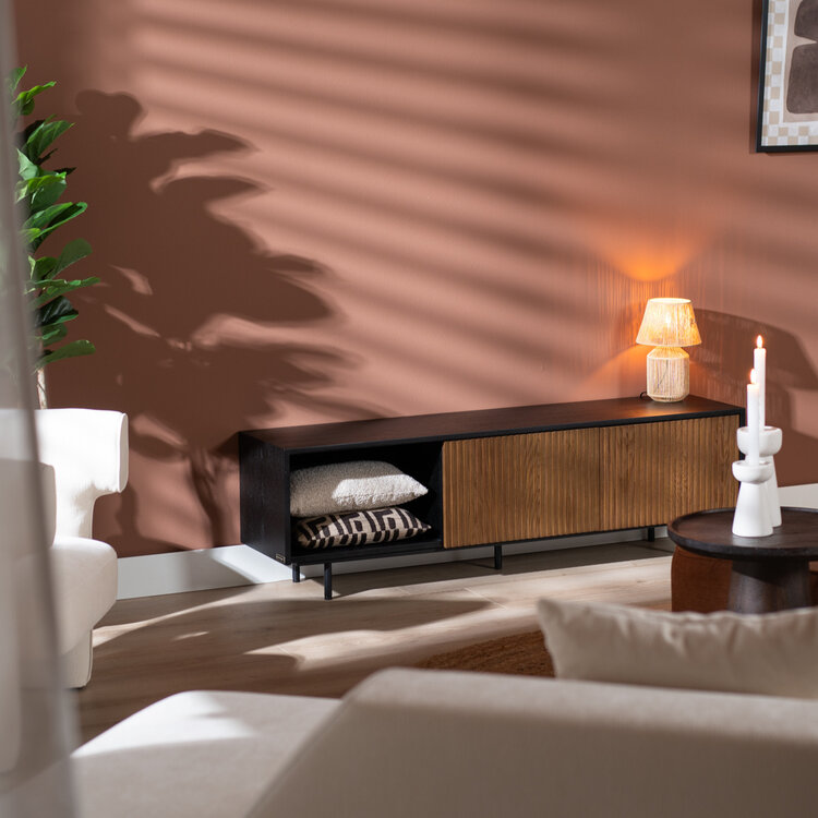 Meuble tv Ray noir / chêne rustique 150 cm