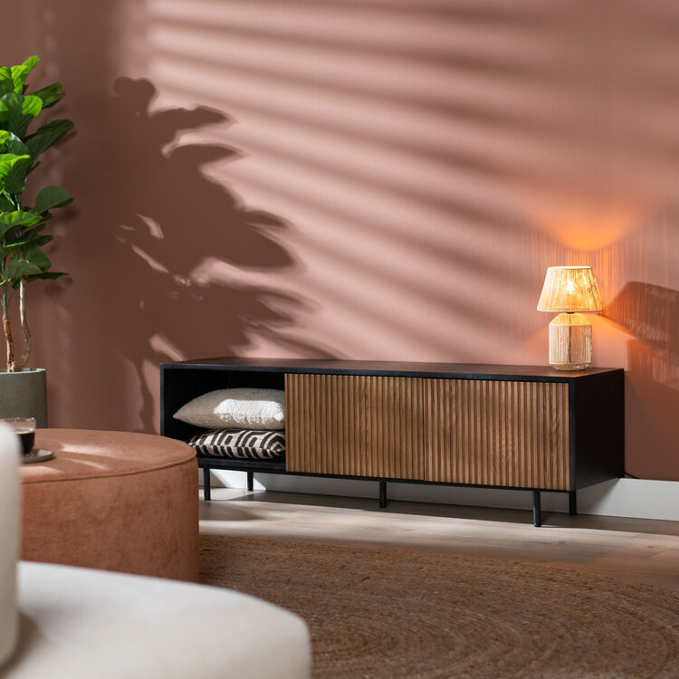 Meuble tv Ray noir / chêne rustique 150 cm