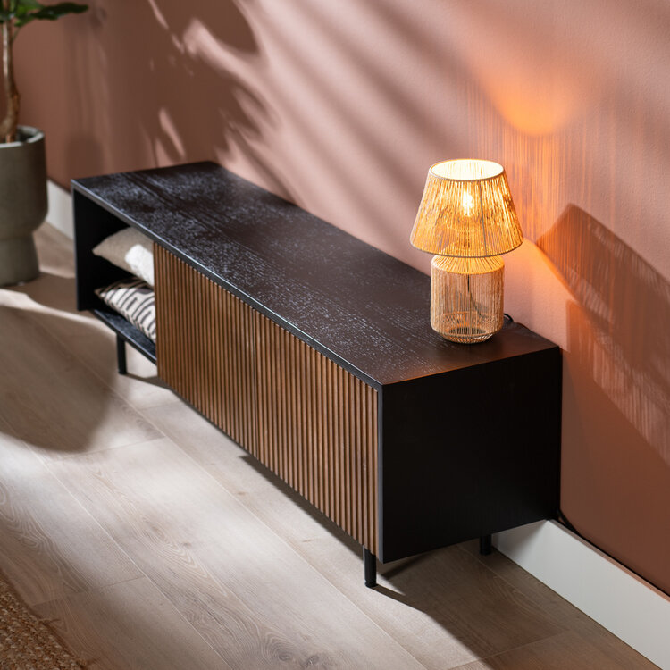 Meuble tv Ray noir / chêne rustique 150 cm