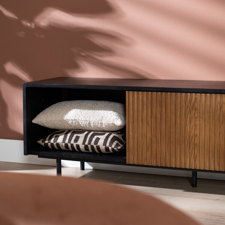 Meuble tv Ray noir / chêne rustique 150 cm