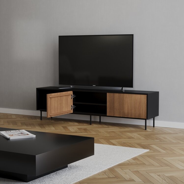 Meuble tv Ray noir / chêne rustique 180 cm
