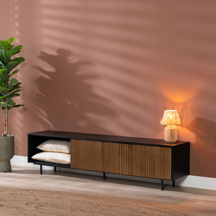 Meuble tv Ray noir / chêne rustique 180 cm