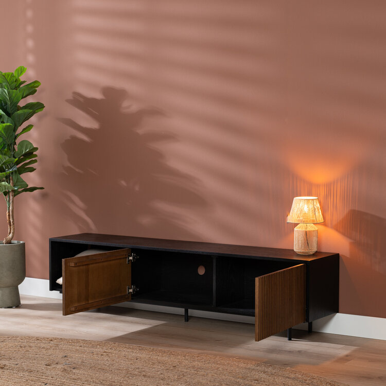 Meuble tv Ray noir / chêne rustique 180 cm