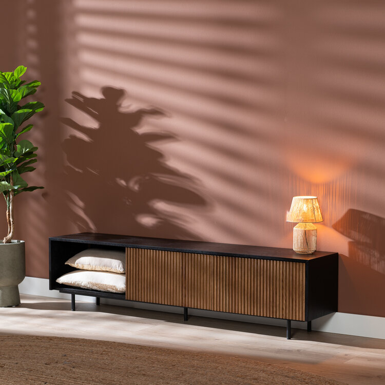 Meuble tv Ray noir / chêne rustique 180 cm