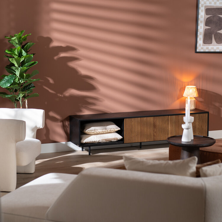 Meuble tv Ray noir / chêne rustique 180 cm