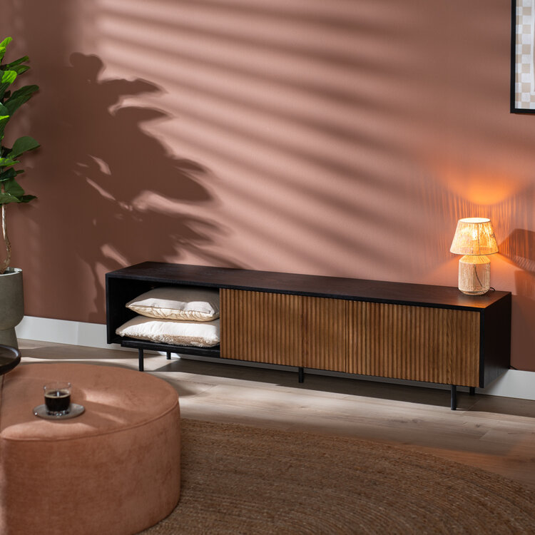 Meuble tv Ray noir / chêne rustique 180 cm