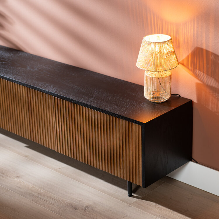 Meuble tv Ray noir / chêne rustique 180 cm