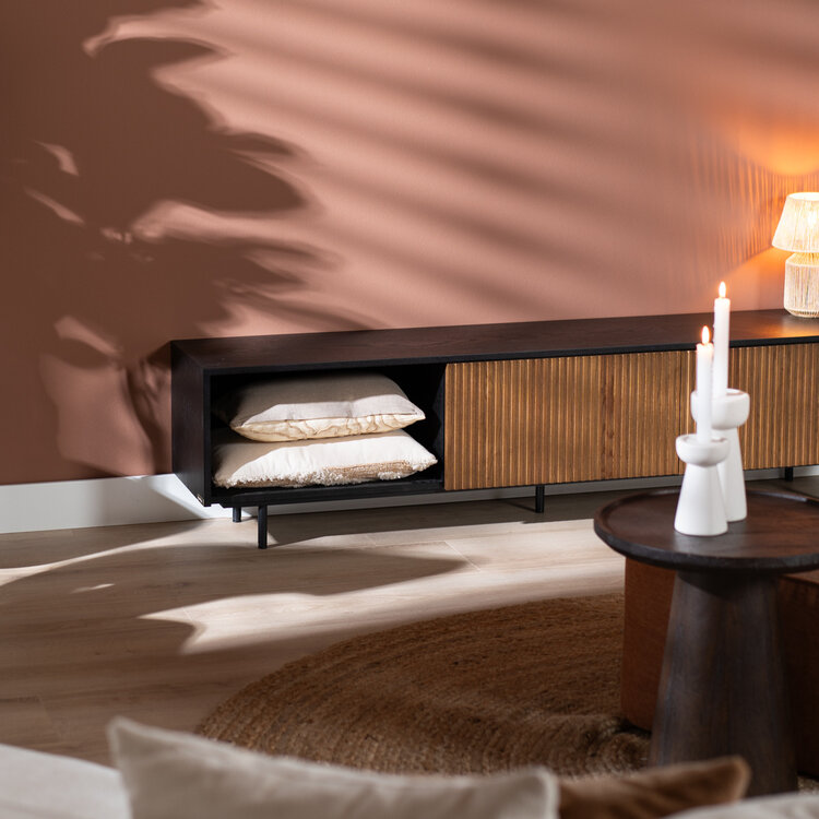 Meuble tv Ray noir / chêne rustique 180 cm