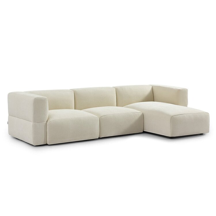 Canapé d'angle droit scandinave Karla chenille blanc cassé