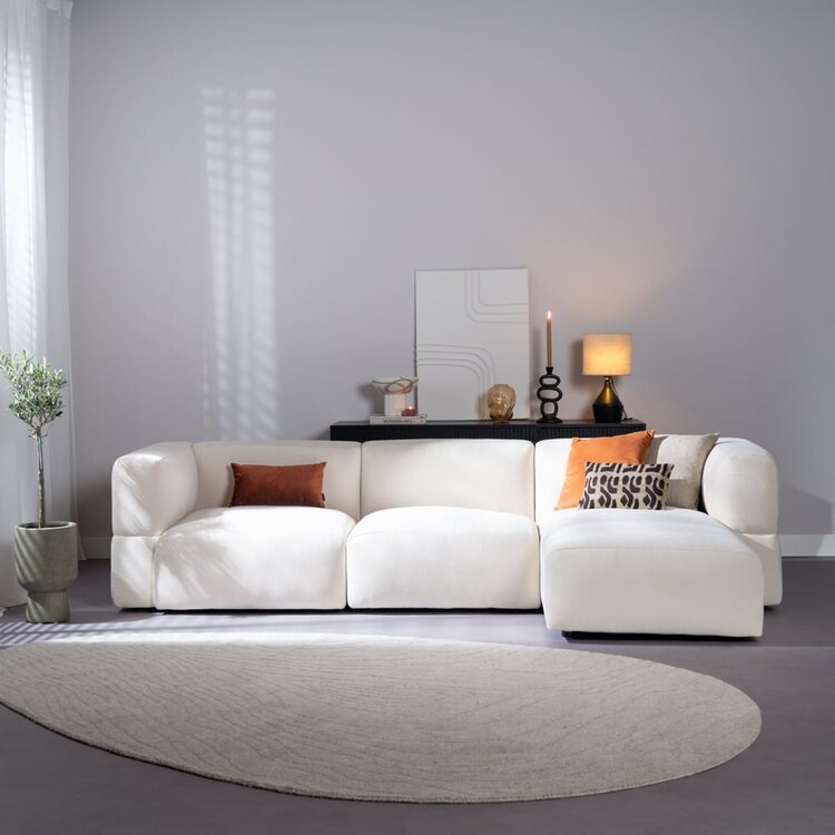 Canapé d'angle droit scandinave Karla chenille blanc cassé