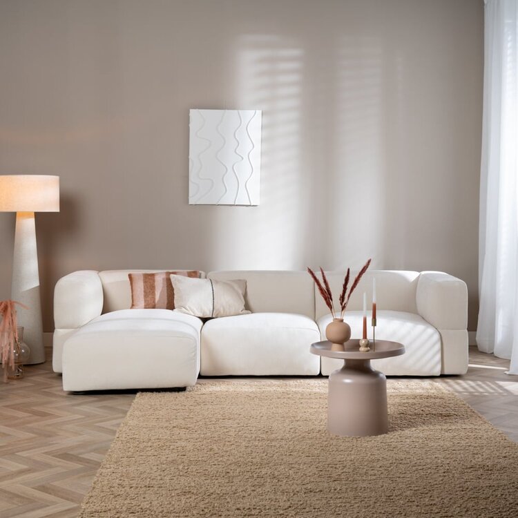 Canapé d'angle gauche scandinave Karla chenille blanc cassé