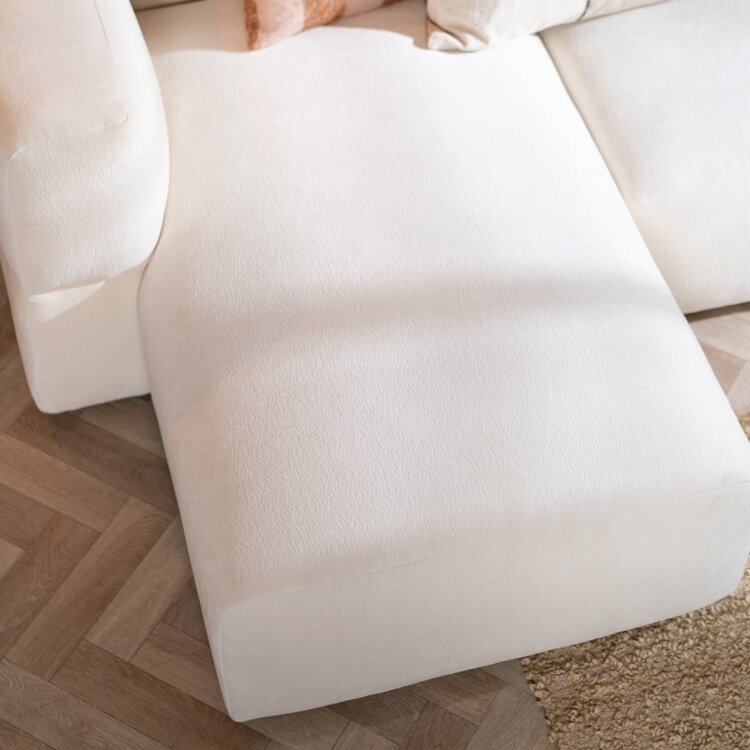 Canapé d'angle gauche scandinave Karla chenille blanc cassé