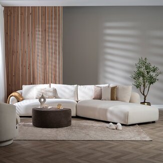 Canapé d'angle droit scandinave Isa chenille blanc cassé