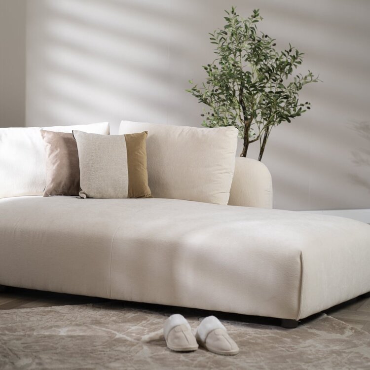 Canapé d'angle droit scandinave Isa chenille blanc cassé