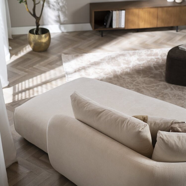 Canapé d'angle droit scandinave Isa chenille blanc cassé