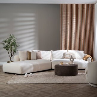 Canapé d'angle gauche scandinave Isa chenille blanc cassé