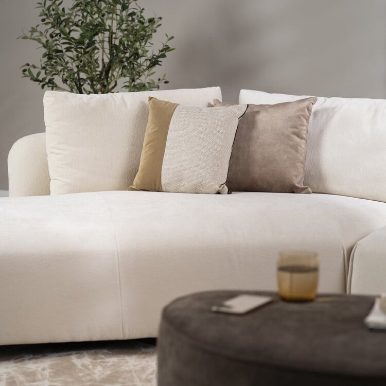 Canapé d'angle gauche scandinave Isa chenille blanc cassé