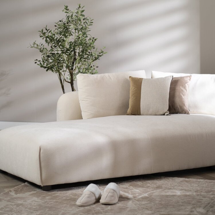 Canapé d'angle gauche scandinave Isa chenille blanc cassé