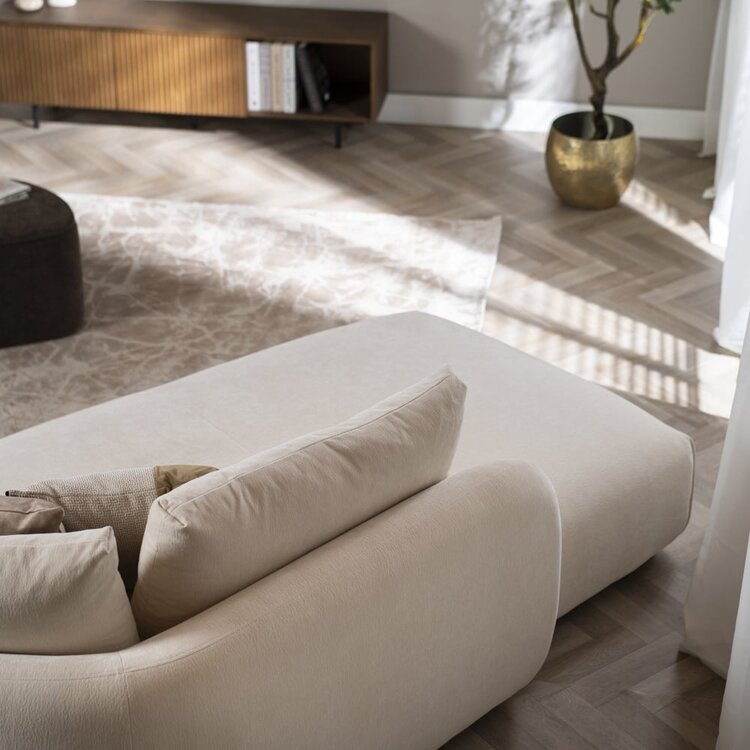 Canapé d'angle gauche scandinave Isa chenille blanc cassé