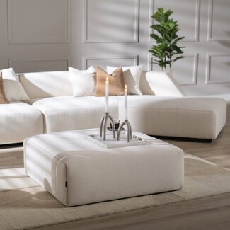 Hocker / pouf scandinave July chenille blanc cassé