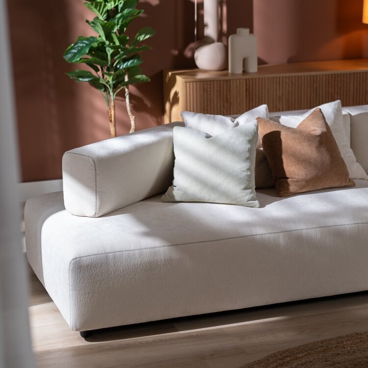 Canapé d'angle droit scandinave July chenille blanc cassé