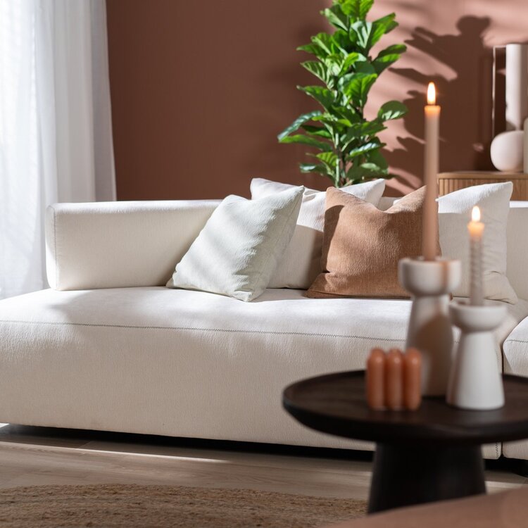 Canapé d'angle droit scandinave July chenille blanc cassé