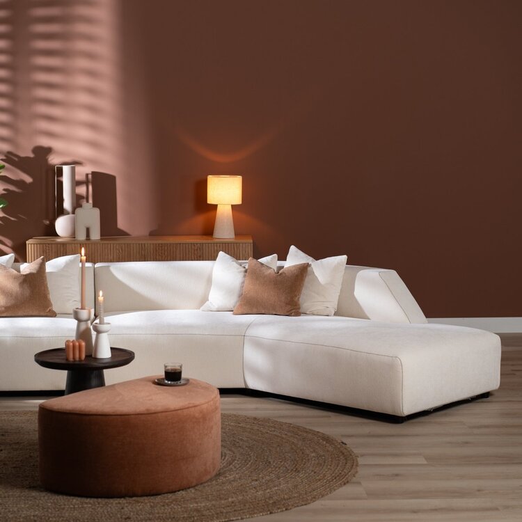 Canapé d'angle droit scandinave July chenille blanc cassé