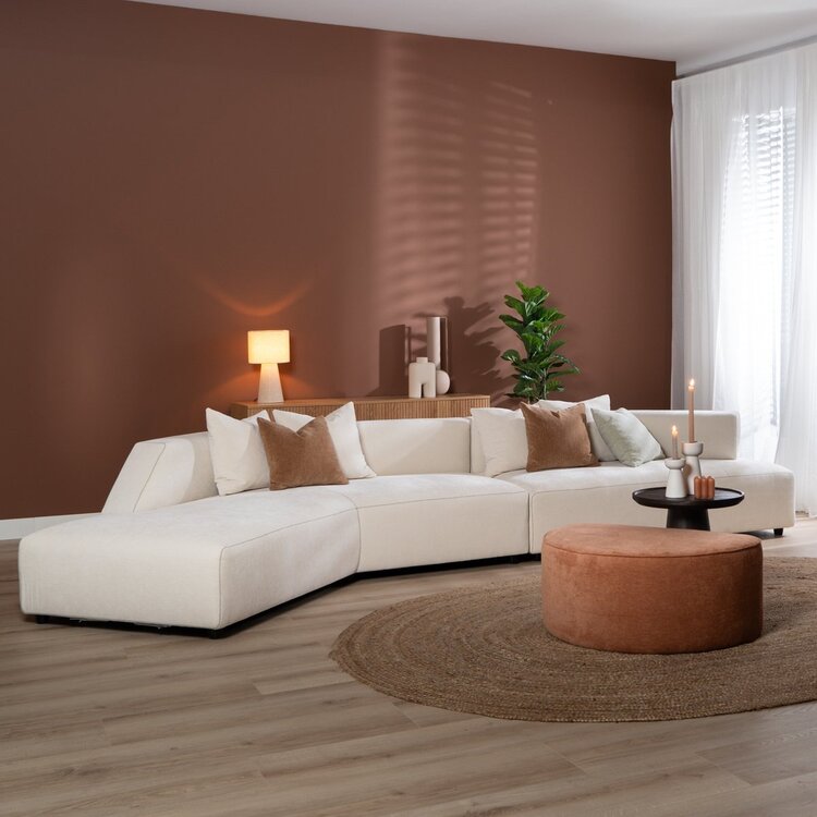 Canapé d'angle gauche scandinave July chenille blanc cassé