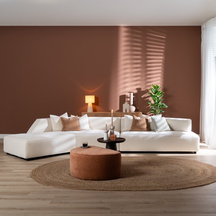 Canapé d'angle gauche scandinave July chenille blanc cassé