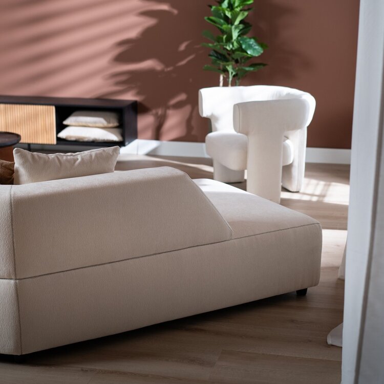 Canapé d'angle gauche scandinave July chenille blanc cassé