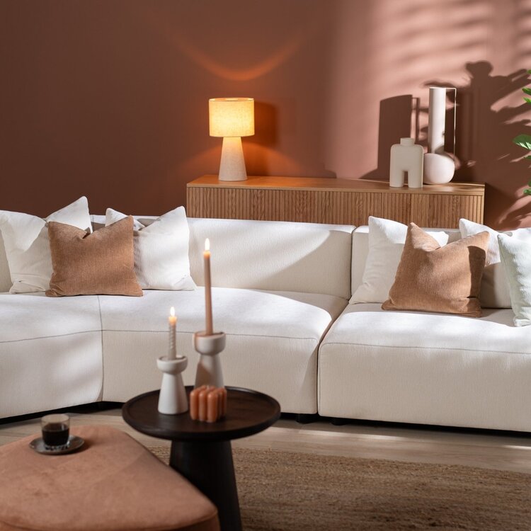 Canapé d'angle gauche scandinave July chenille blanc cassé