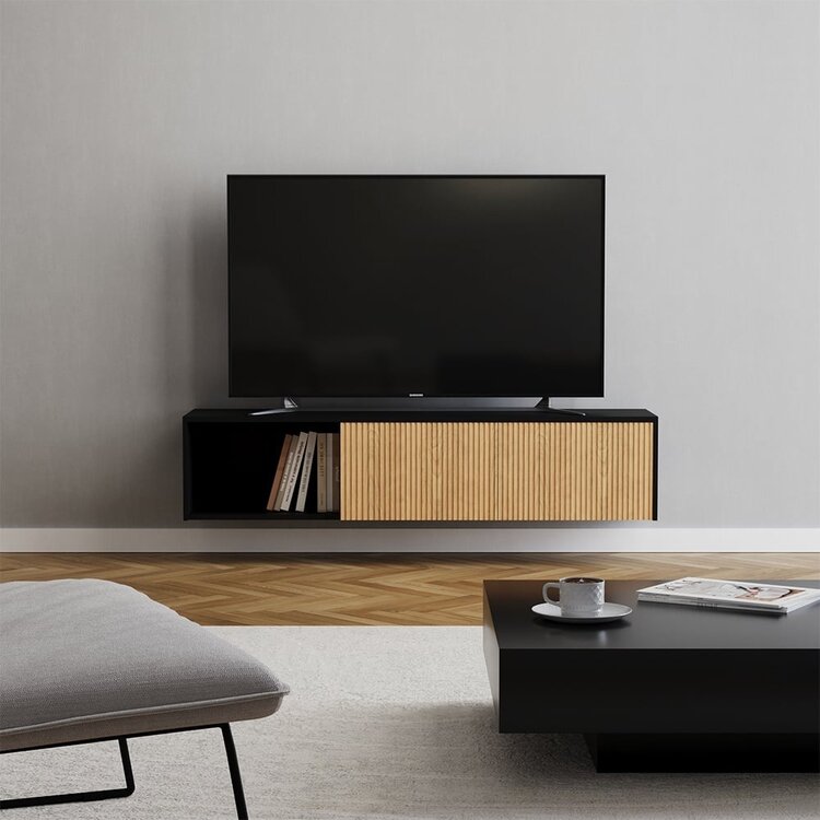 Meuble tv Ray noir / chêne blanc 150 cm