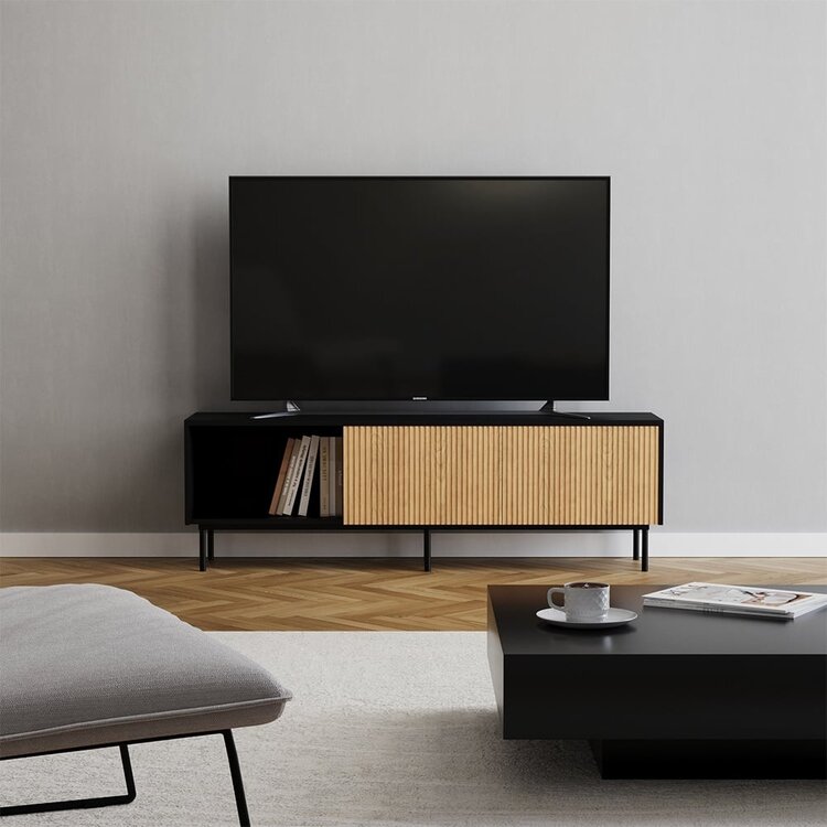 Meuble tv Ray noir / chêne blanc 150 cm