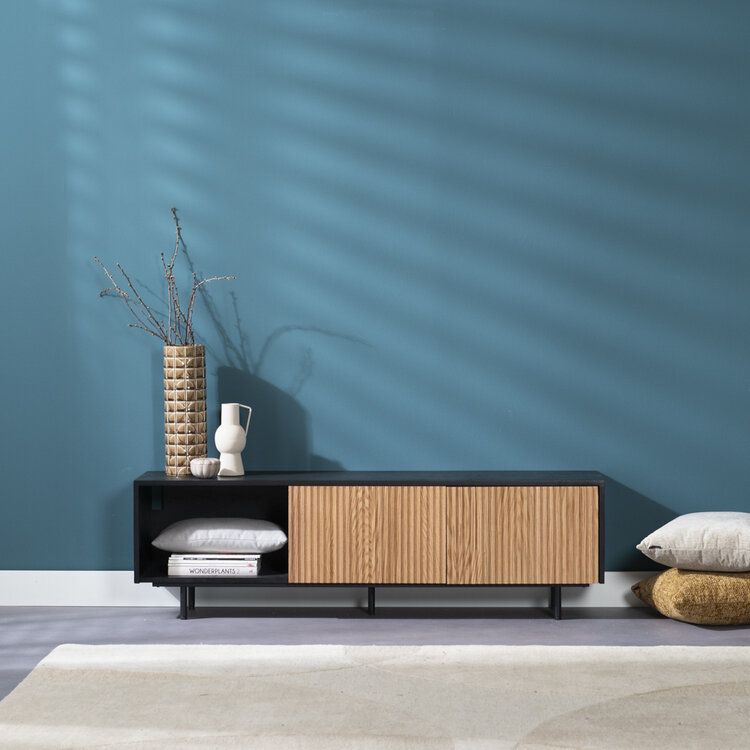 Meuble tv Ray noir / chêne blanc 150 cm