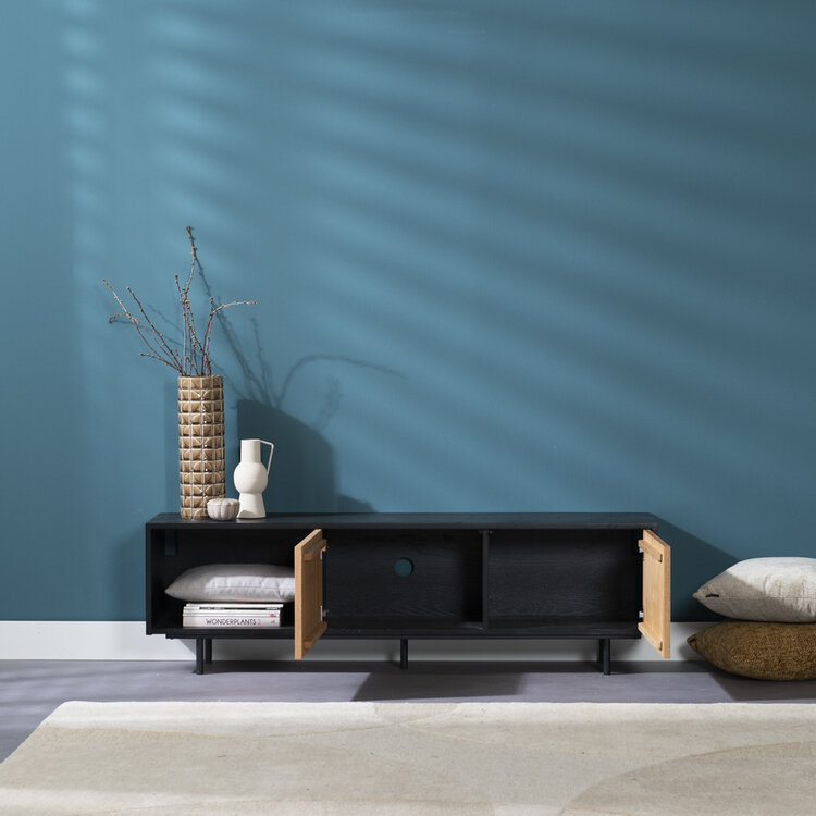 Meuble tv Ray noir / chêne blanc 150 cm