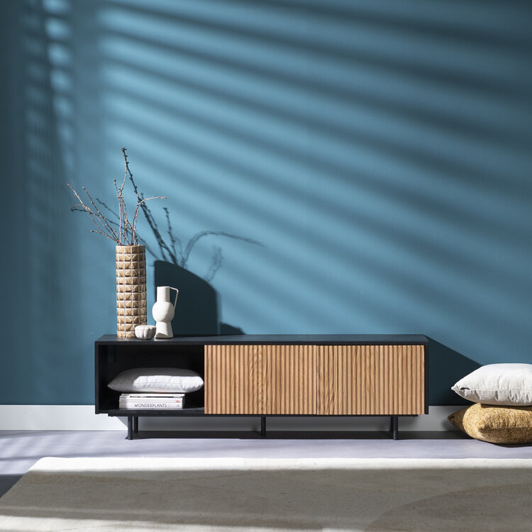 Meuble tv Ray noir / chêne blanc 150 cm