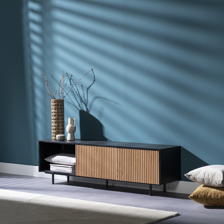 Meuble tv Ray noir / chêne blanc 150 cm