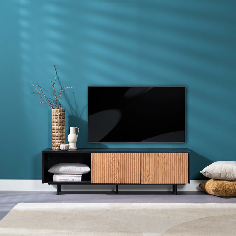 Meuble tv Ray noir / chêne blanc 150 cm
