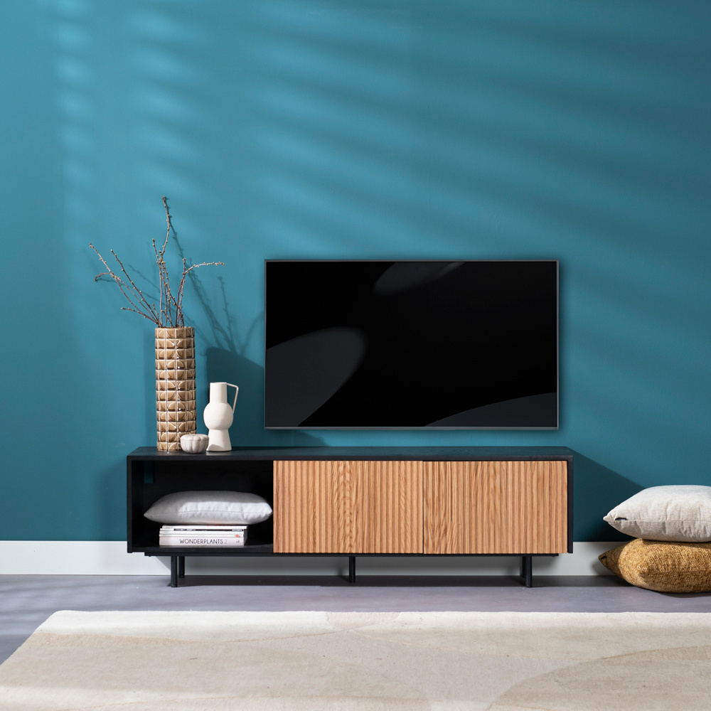 Meuble tv Ray noir / chêne blanc 150 cm