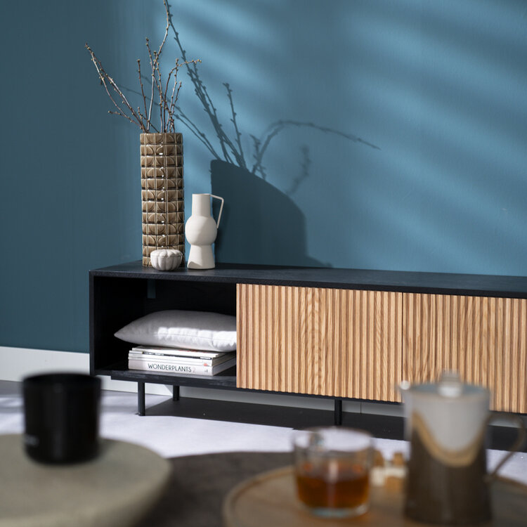 Meuble tv Ray noir / chêne blanc 150 cm