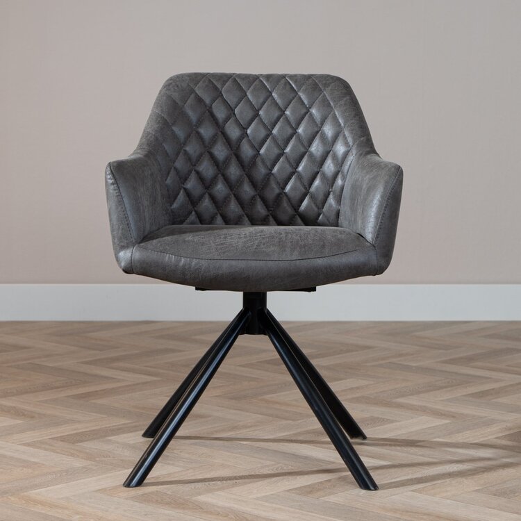Chaise de salle à manger industrielle Dex en éco-cuir anthracite